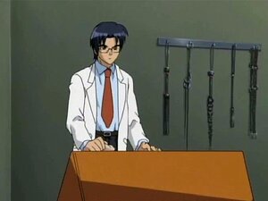 Gefesselter Anime wird von einem Dildo durchbohrt. Gefesselter Anime