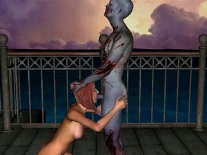 3D-Babe lutscht Schwanz und wird von einem Zombie gefickt.